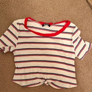 Stylish Striped Crop Top with Red and Blue Accents